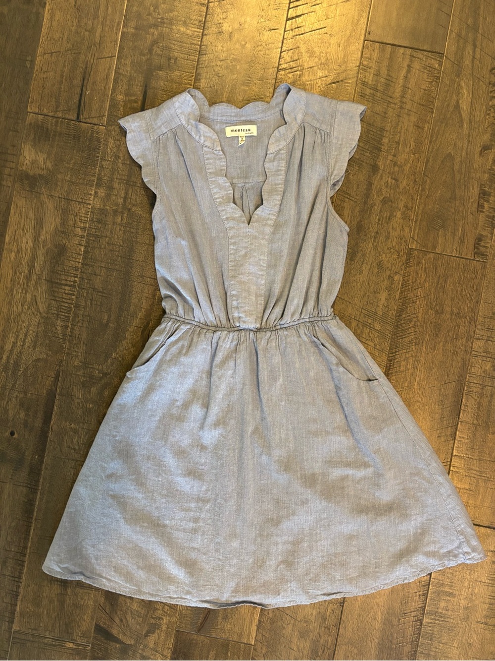 Monteau Light Blue Ruffle Sleeve Mini Dress